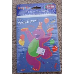 Barney Thank You Notes (8) Vintage Birthday Party Supplies Design Ware Sealed